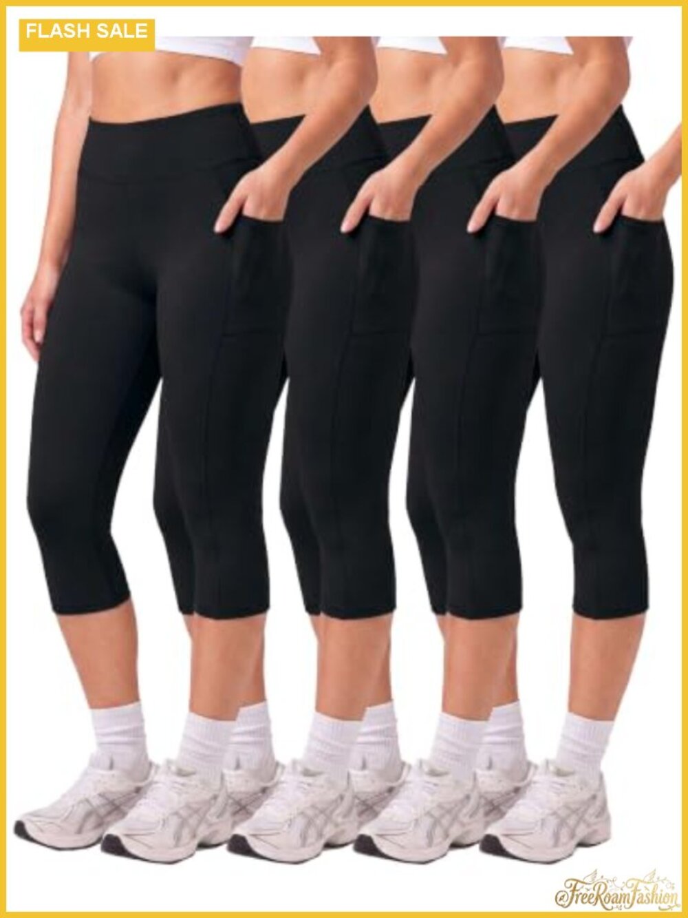 4 Pack Women's Capri Leggings with Pockets High Waisted Yoga Workout Capris